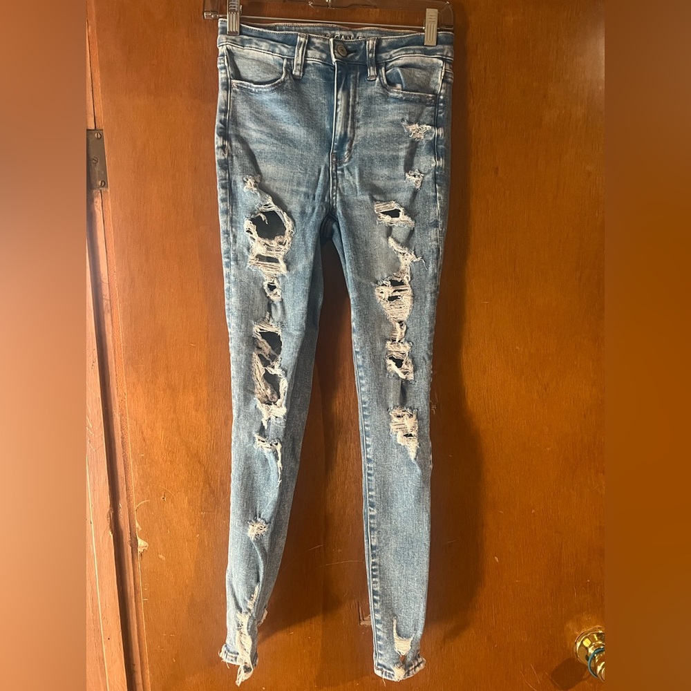 American Eagle Outfitters Ripped Blue Skinny Jeans